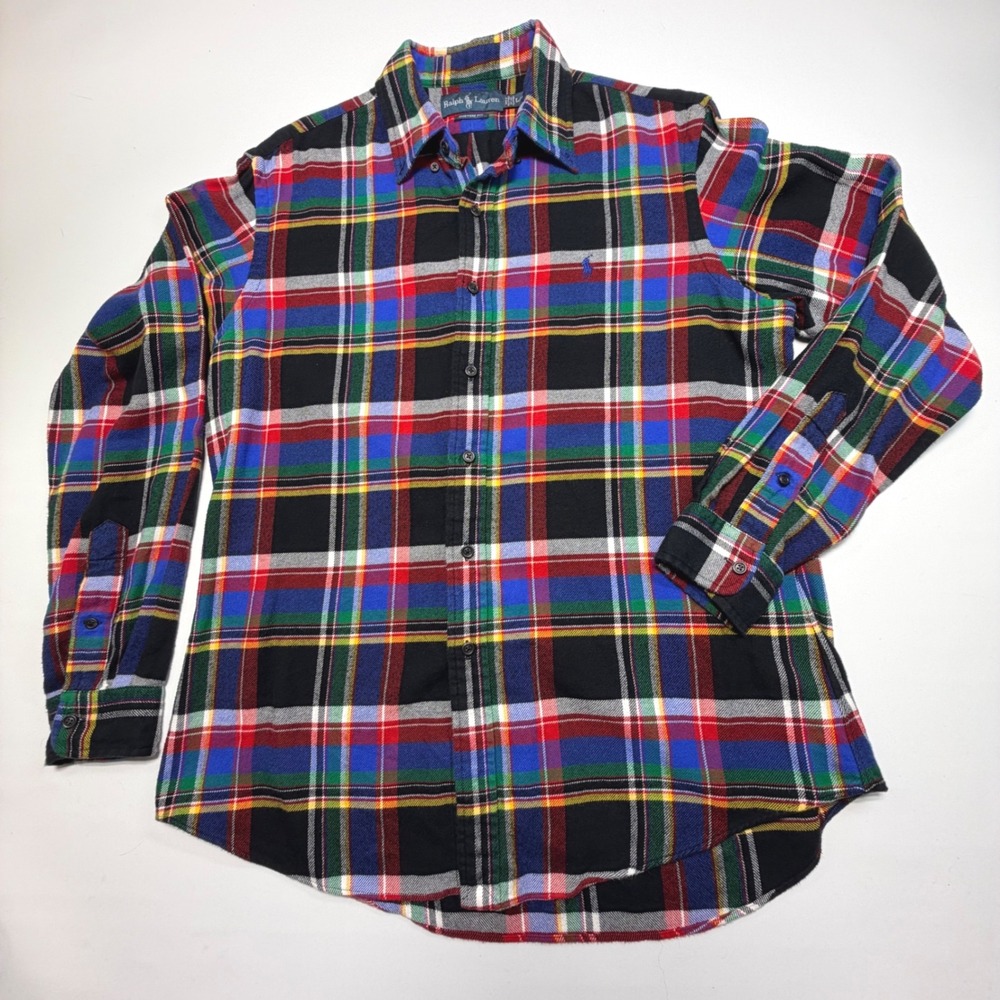 Ralph Lauren Custom Fit Plaid Flannel Shirt Men's Large L Multicolor Cotton